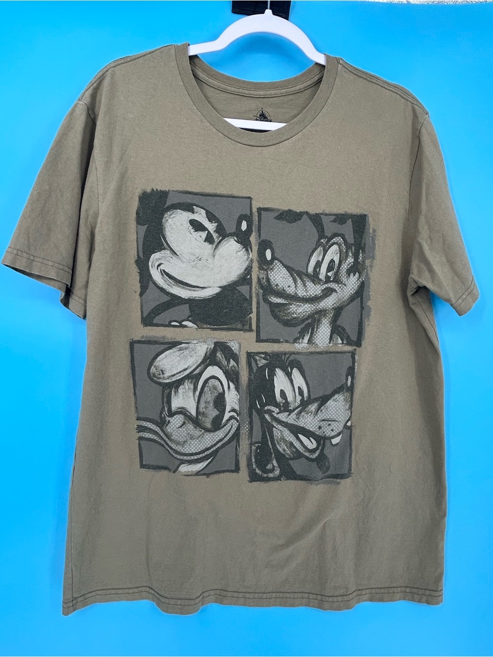 Disney Olive Green Long Sleeve Tee with Monochrome Cartoon Panels